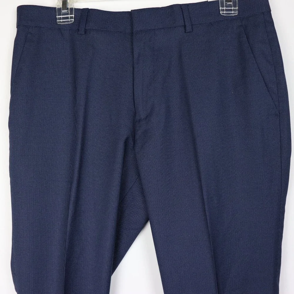 NWT Perry Ellis Bering Sea Blue Slim Fit Pin Check Dress Pants - Picture 6 of 7